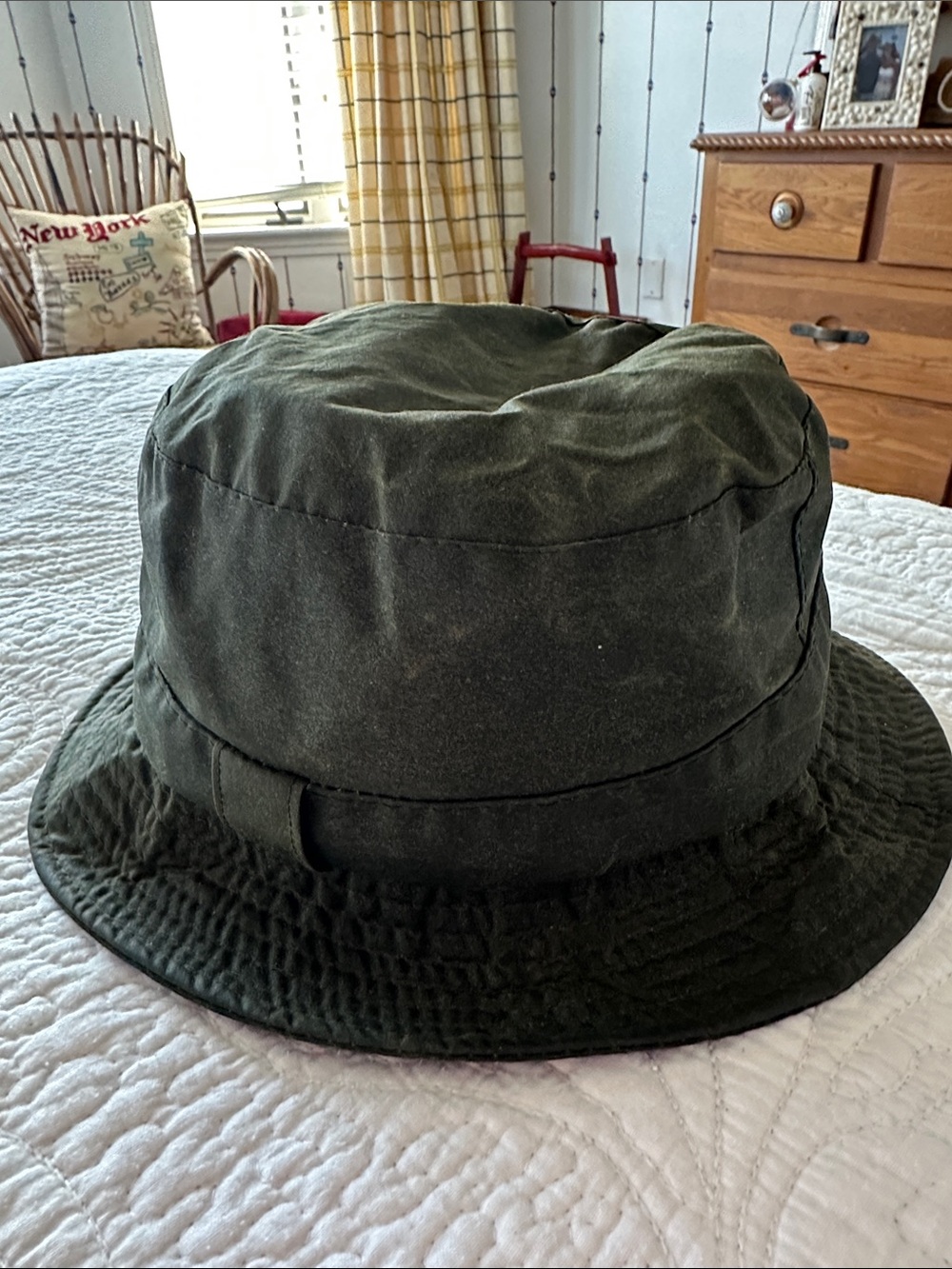 Barbour Olive Waxed Cloth Bucket Hat- unisex